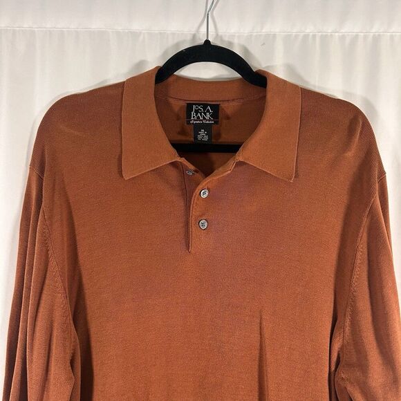 Jos A Bank 100% Silk Shirt Men's XL Orange Long Sleeve Signature Collection - Picture 2 of 5